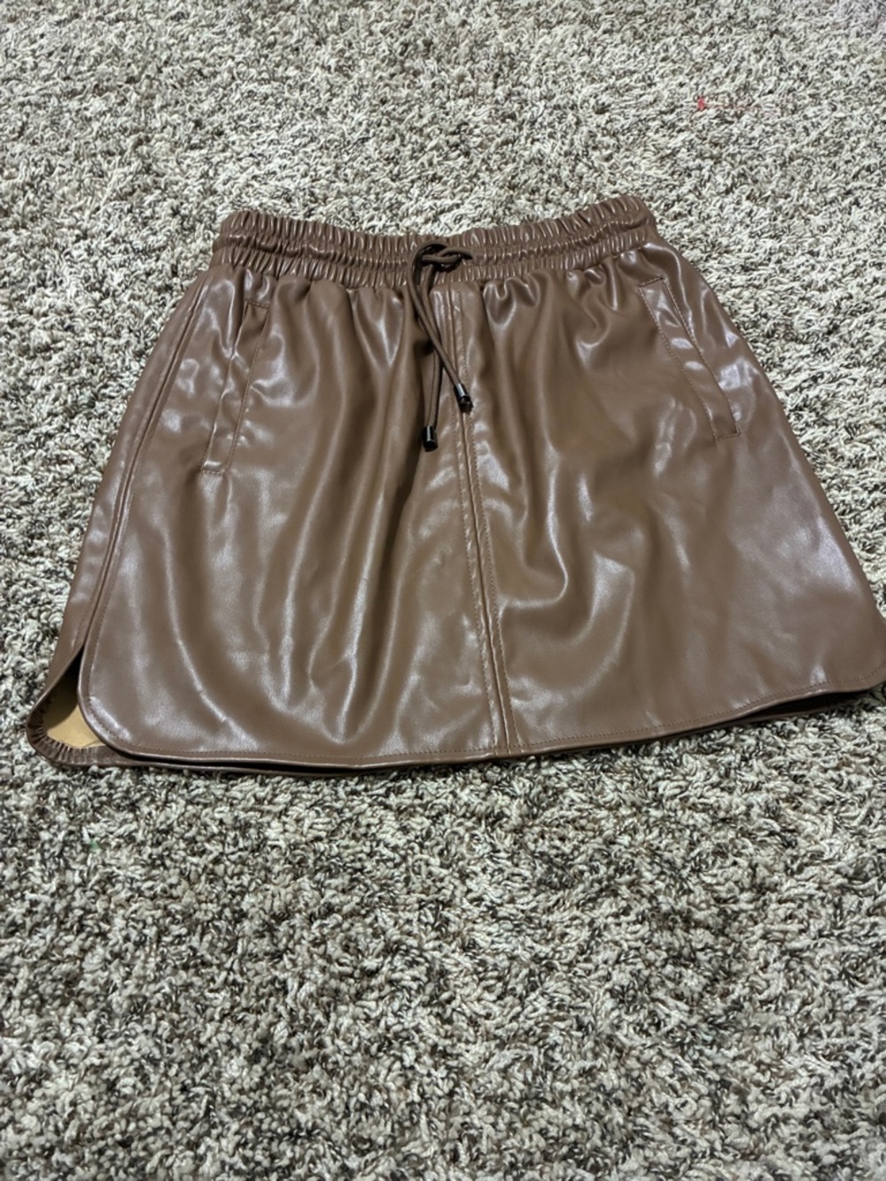 entro Brown Faux Leather Drawstring Mini Skirt